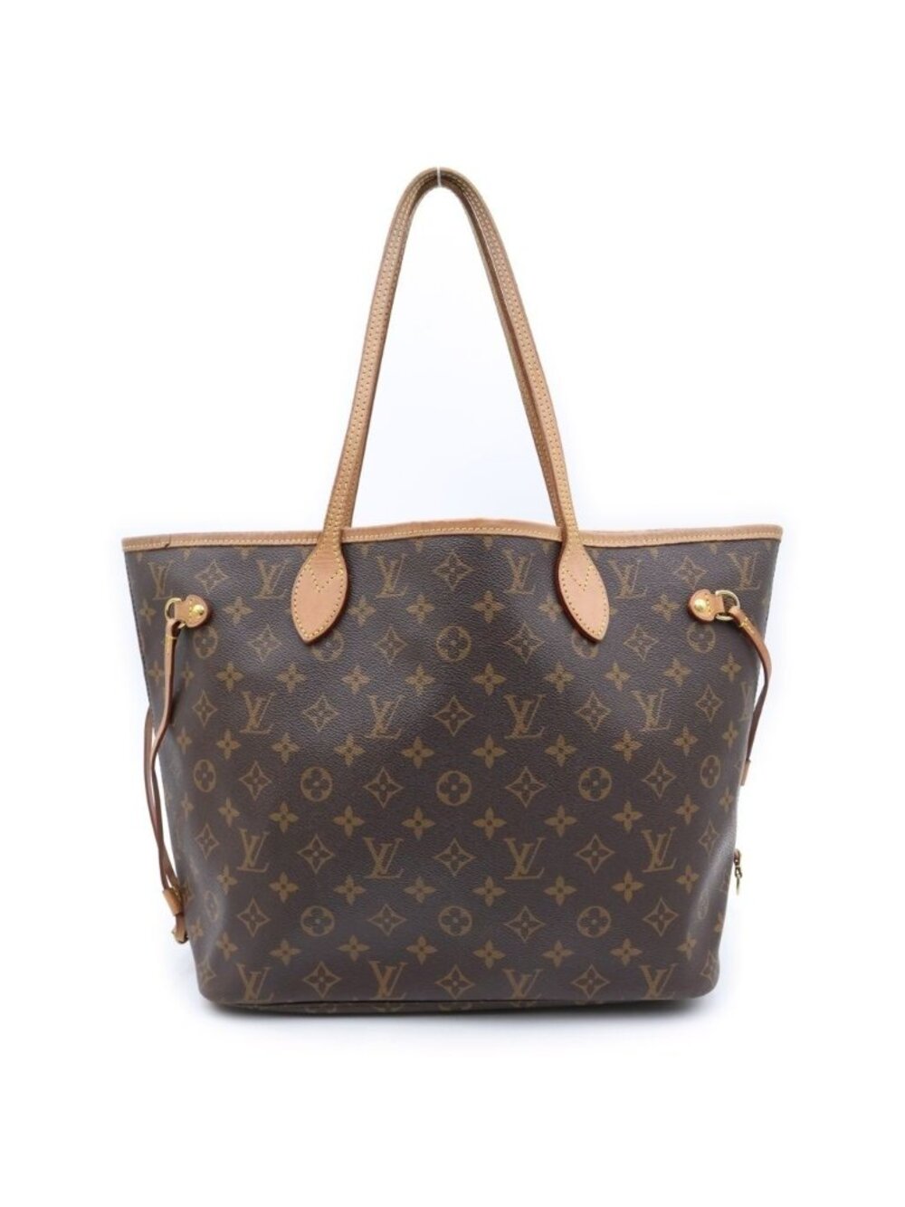 Louis Vuitton Monogram Neverfull MM Tote Bag Brown Leather Gold